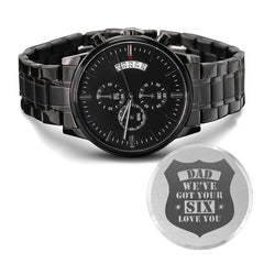 Engraved Watch We've Got Your Six - Charcoal Black Timepiece