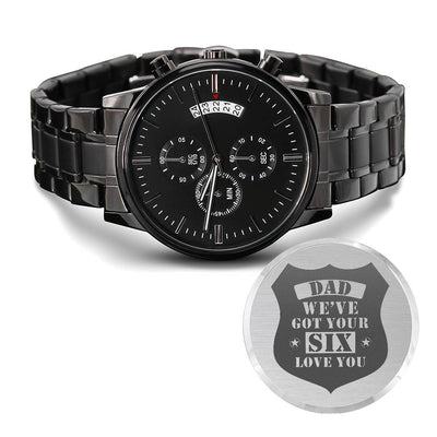 Engraved Watch We've Got Your Six - Charcoal Black Timepiece