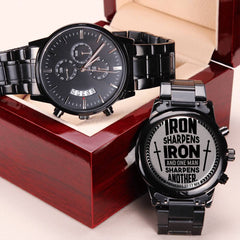 The Iron Sharpens Iron - Proverbs 2717 - Men's Watch is a powerful symbol of strength and brotherhood. Gift him this bold timepiece to inspire daily growth.