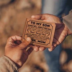 To My Son Stand Tall Black - Leather Wallet