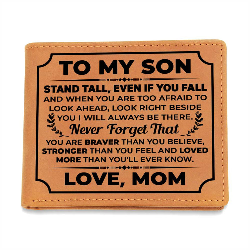 To My Son Stand Tall Black - Leather Wallet
