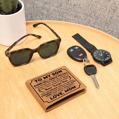 To My Son Stand Tall Black - Leather Wallet