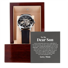 The To My Dear Son Always Remember I Love You - Openwork Watch is a timeless gift. Show him your pride and love with this stunning, high-quality timepiece.